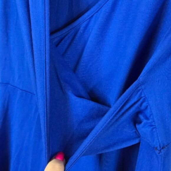 Mother Bee Royal Blue Maternity Nursing Maxi Dress | Faux Wrap Jersey Knit Comfy - Picture 4 of 10